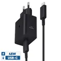 شارژر فست 45 وات سامسونگ مدل EP-T4511 Low Standby به همراه کابل 1.8 متری_دو پین، دارای خروجی USB Type-C، امکان شارژ کردن سریع‌تر موبایل و تبلت با شدت‌ جریان 2.0 آمپر و بالاتر، - موبایل