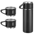 فلاسک 0.5 لیتری مدل کادویی VACUUM FLASK SET، جنس استیل، دارای درب پیچشی لیوانی با سری فشاری، عایق حرارت استیل، به همراه لیوان مجموعه 3 عددی - ورزش و سفر