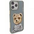 قاب محافظ گوشی آیفون 15 طرح خرس نیمی با موی واقعی - 